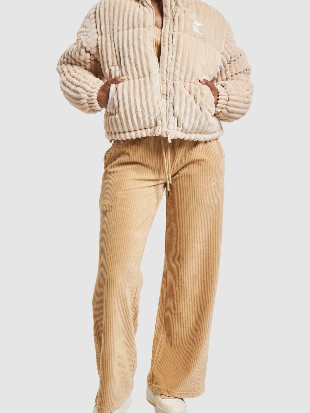 Karl Kani Cream Ribbed Puffer Jacket - Picture 3 of 5